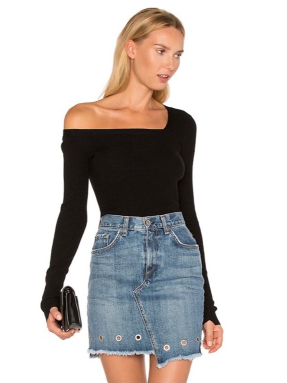 A.L.C. Black Off-the-Shoulder Long Sleeve Sweater